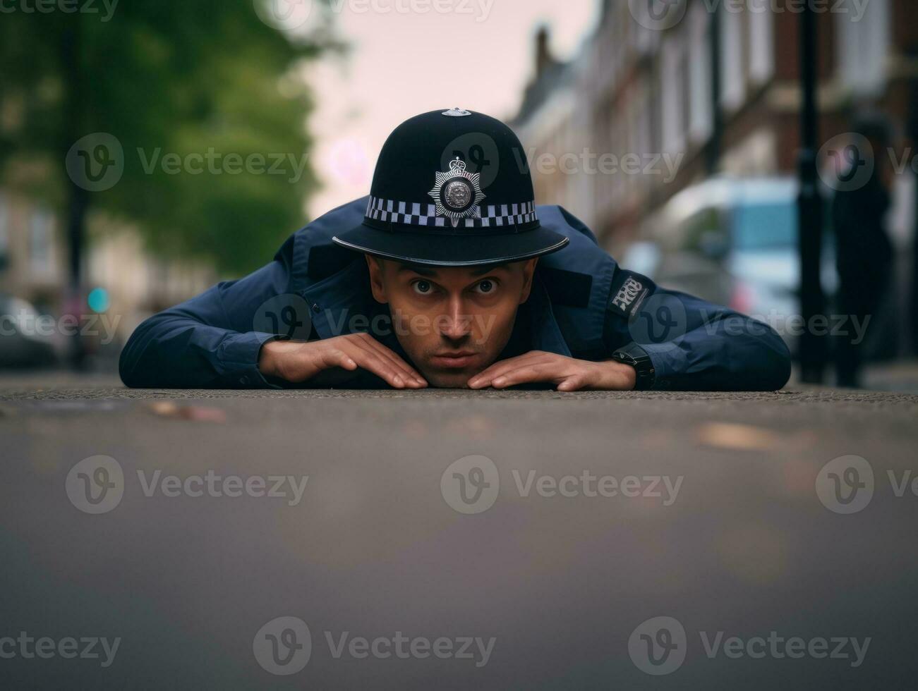 politieagent is minutieus onderzoeken de tafereel voor bewijs gedurende zijn onderzoek ai generatief foto