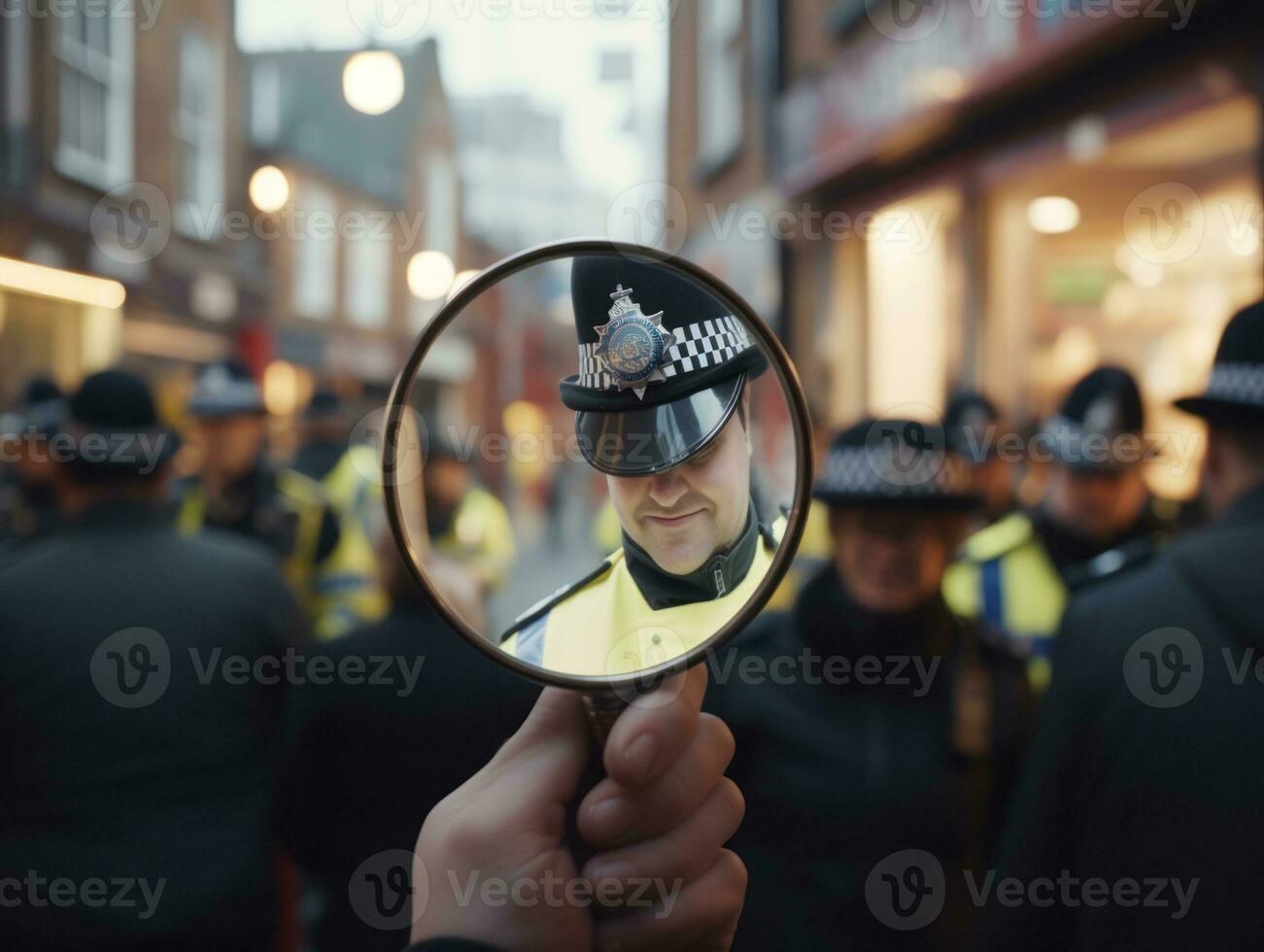 politieagent is minutieus onderzoeken de tafereel voor bewijs gedurende zijn onderzoek ai generatief foto