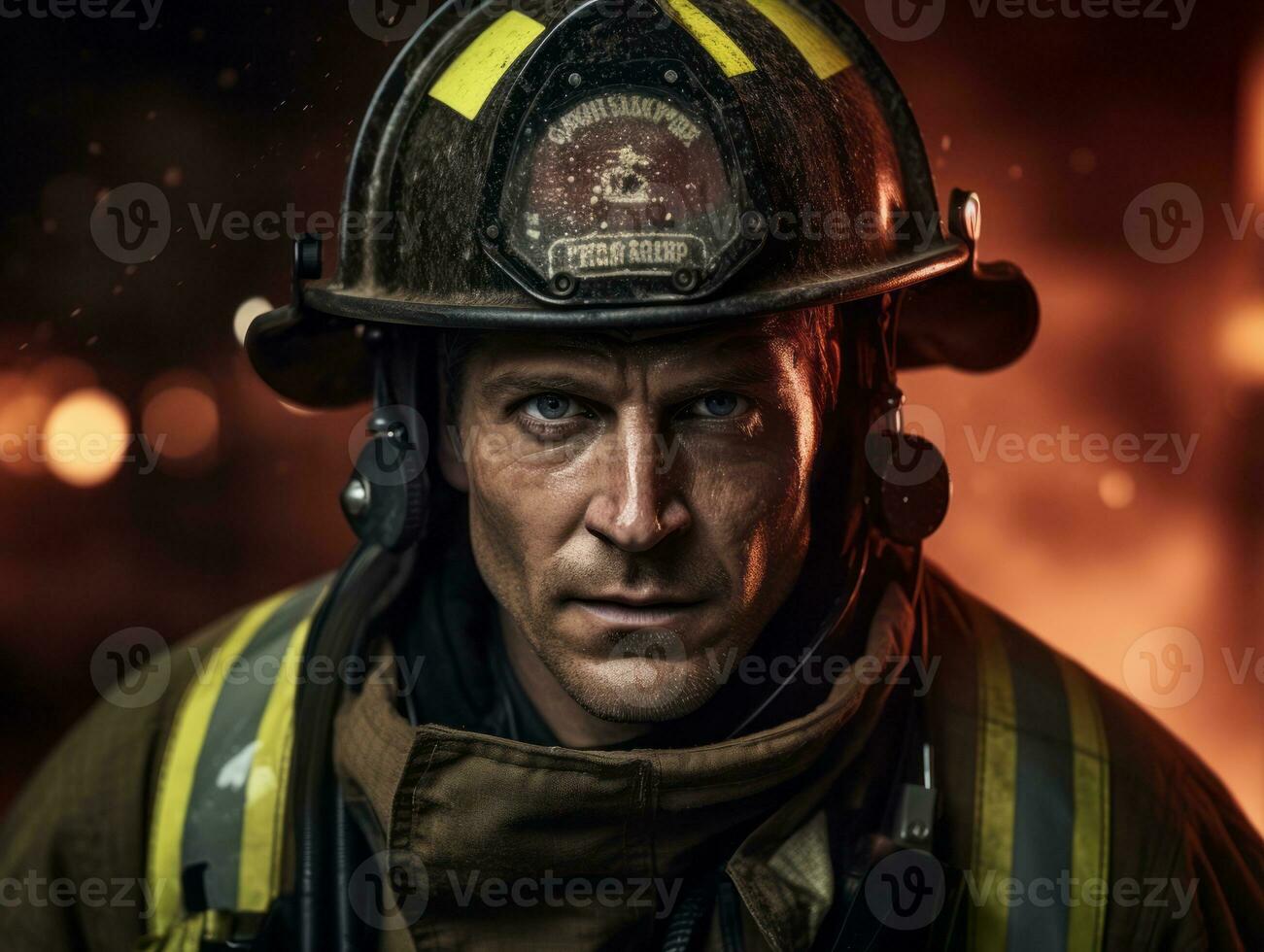 moedig mannetje brandweerman onbevreesd confronteert de laaiend inferno ai generatief foto