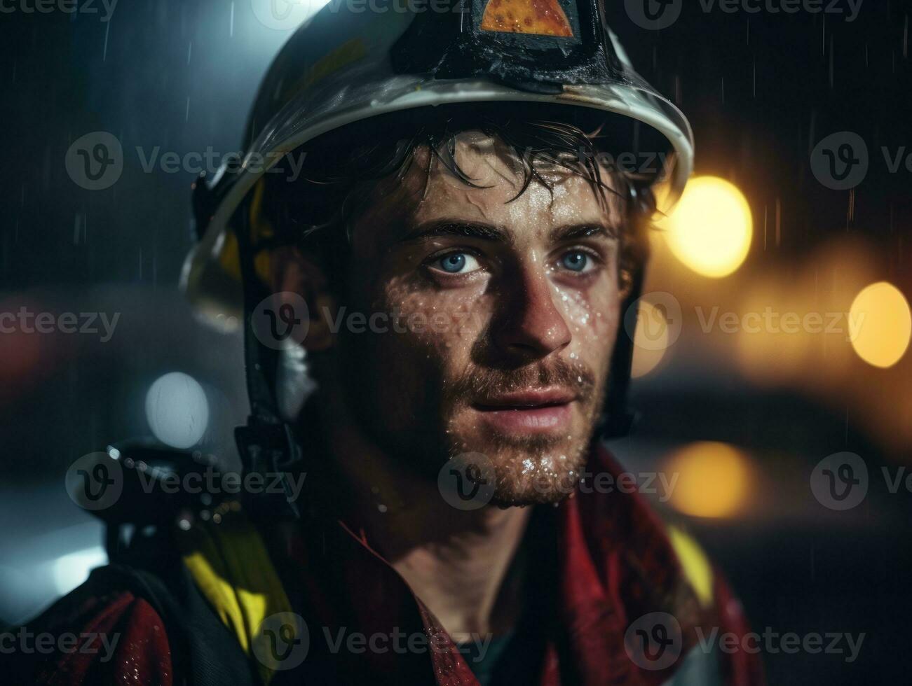 moedig mannetje brandweerman onbevreesd confronteert de laaiend inferno ai generatief foto