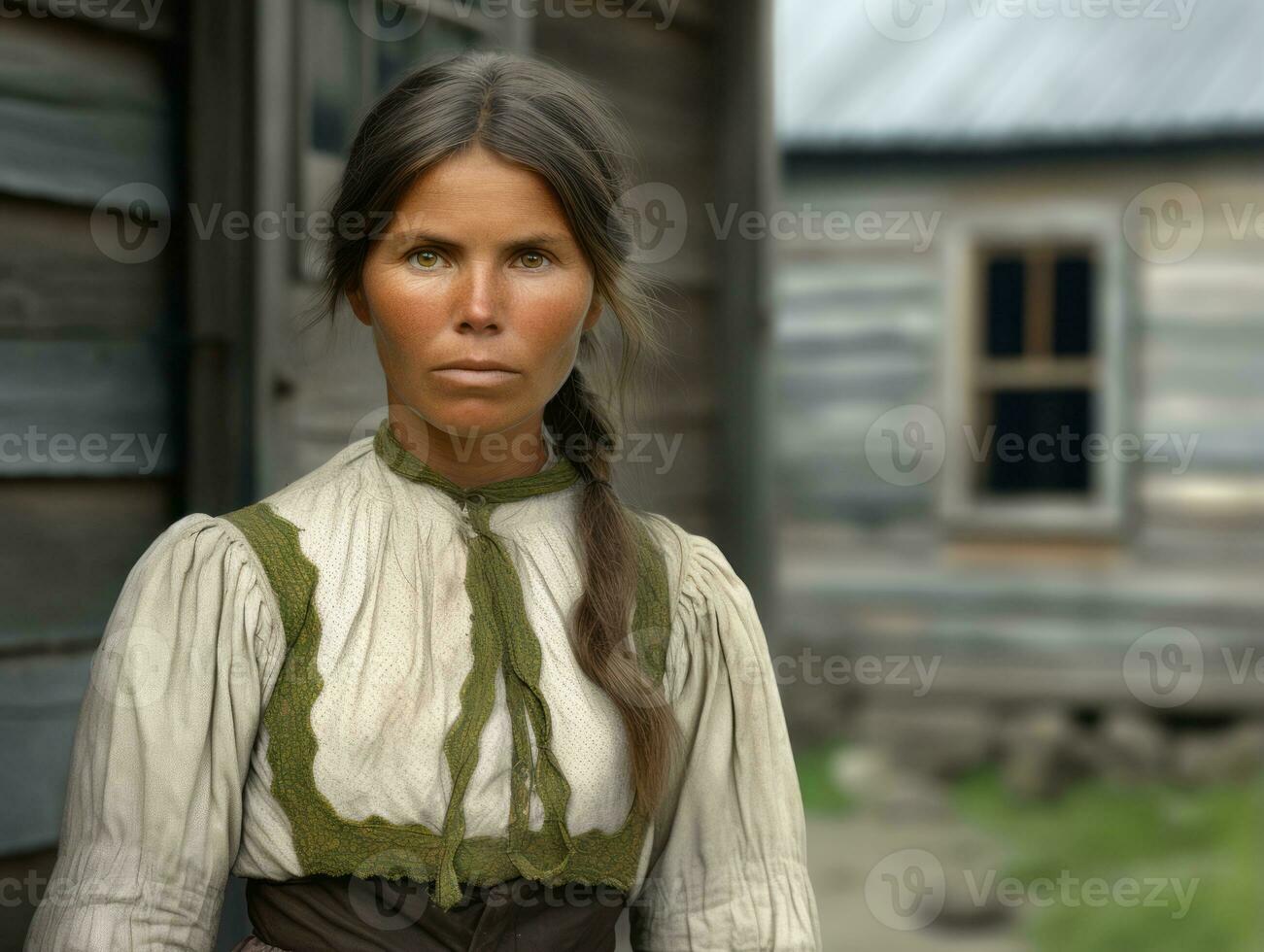 een gekleurde oud fotograaf van een vrouw van de vroeg jaren 1900 ai generatief foto