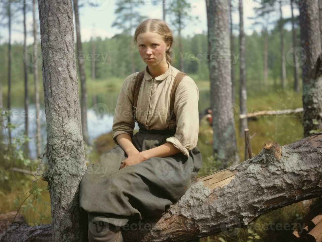 een gekleurde oud fotograaf van een vrouw van de vroeg jaren 1900 ai generatief foto