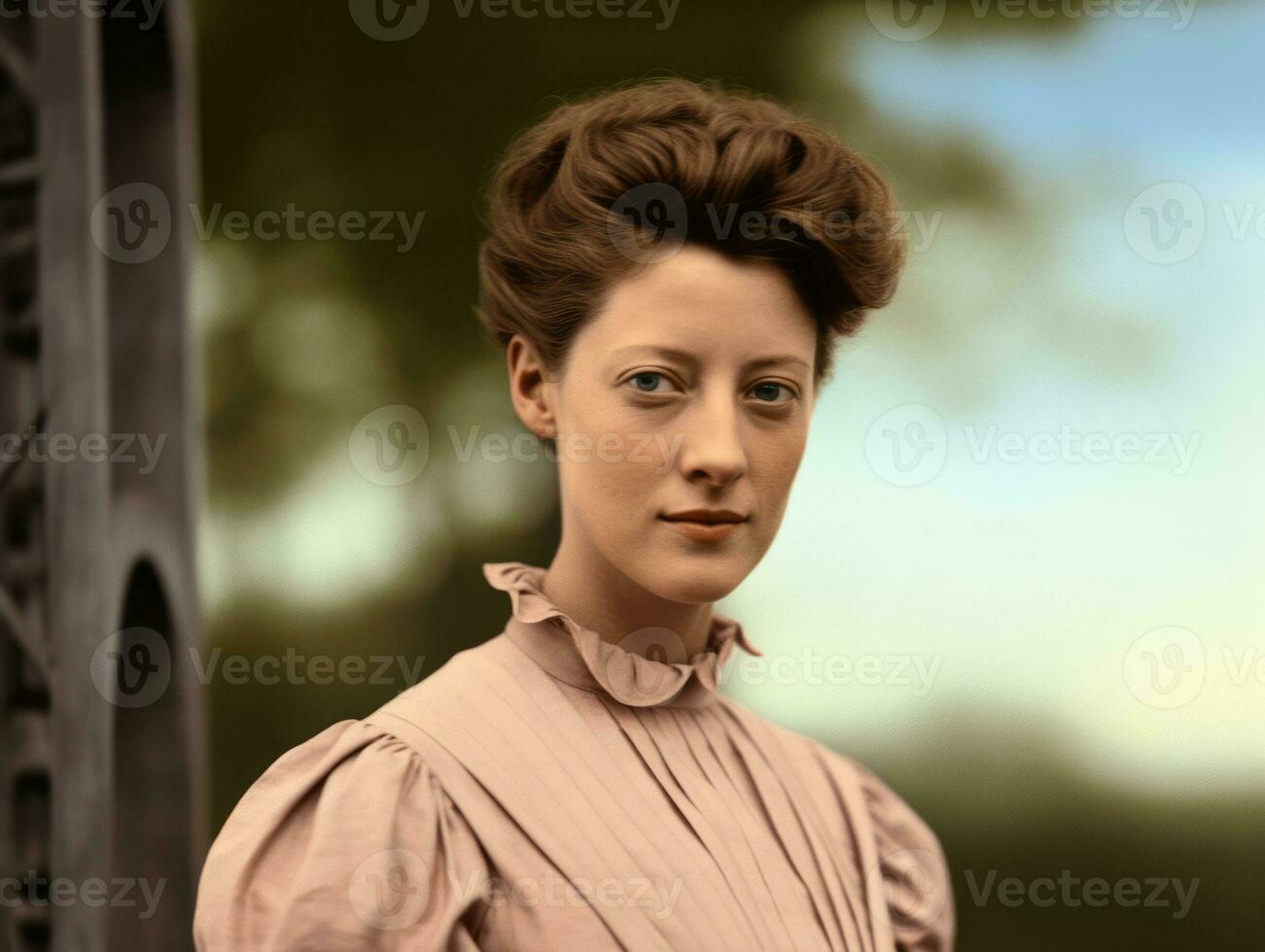 een gekleurde oud fotograaf van een vrouw van de vroeg jaren 1900 ai generatief foto