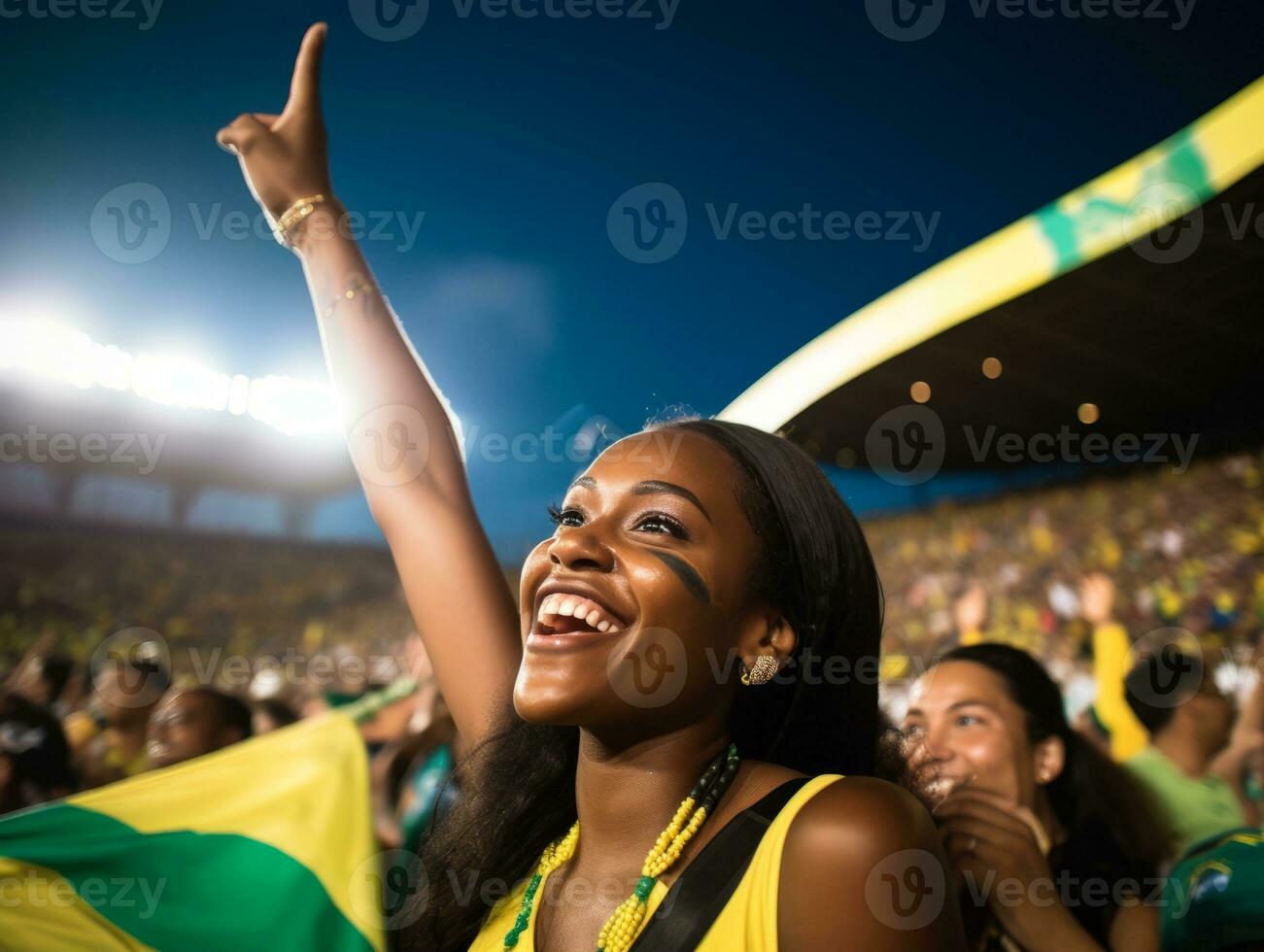 braziliaans vrouw viert zijn voetbal teams zege ai generatief foto