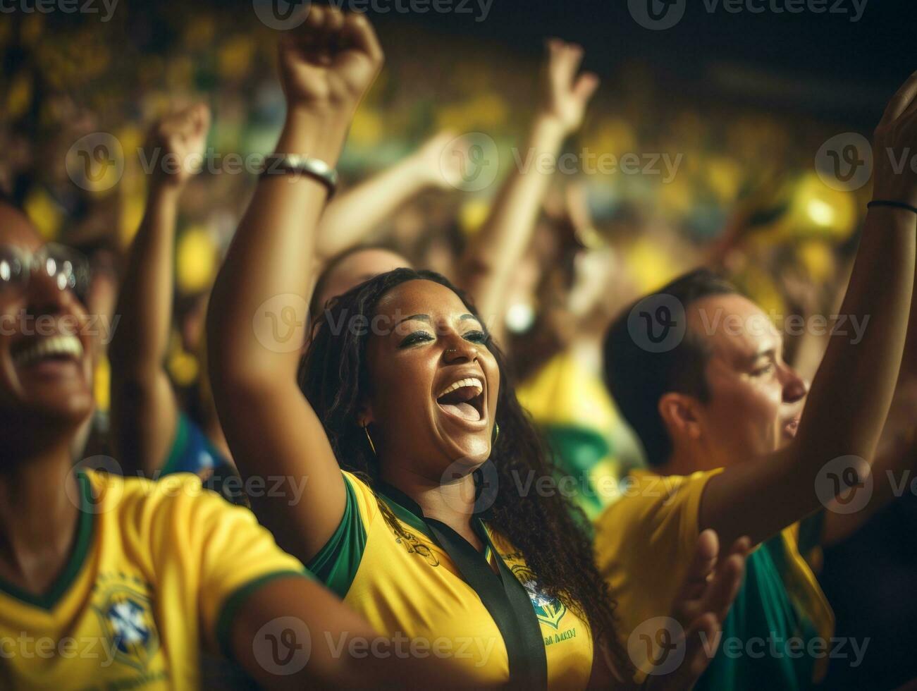 braziliaans vrouw viert zijn voetbal teams zege ai generatief foto