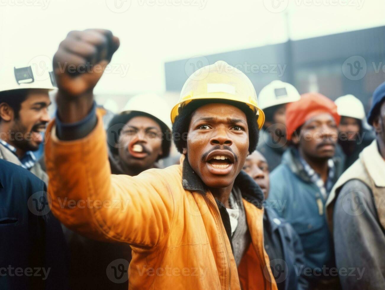 historisch gekleurde foto van een Mens leidend een protest ai generatief