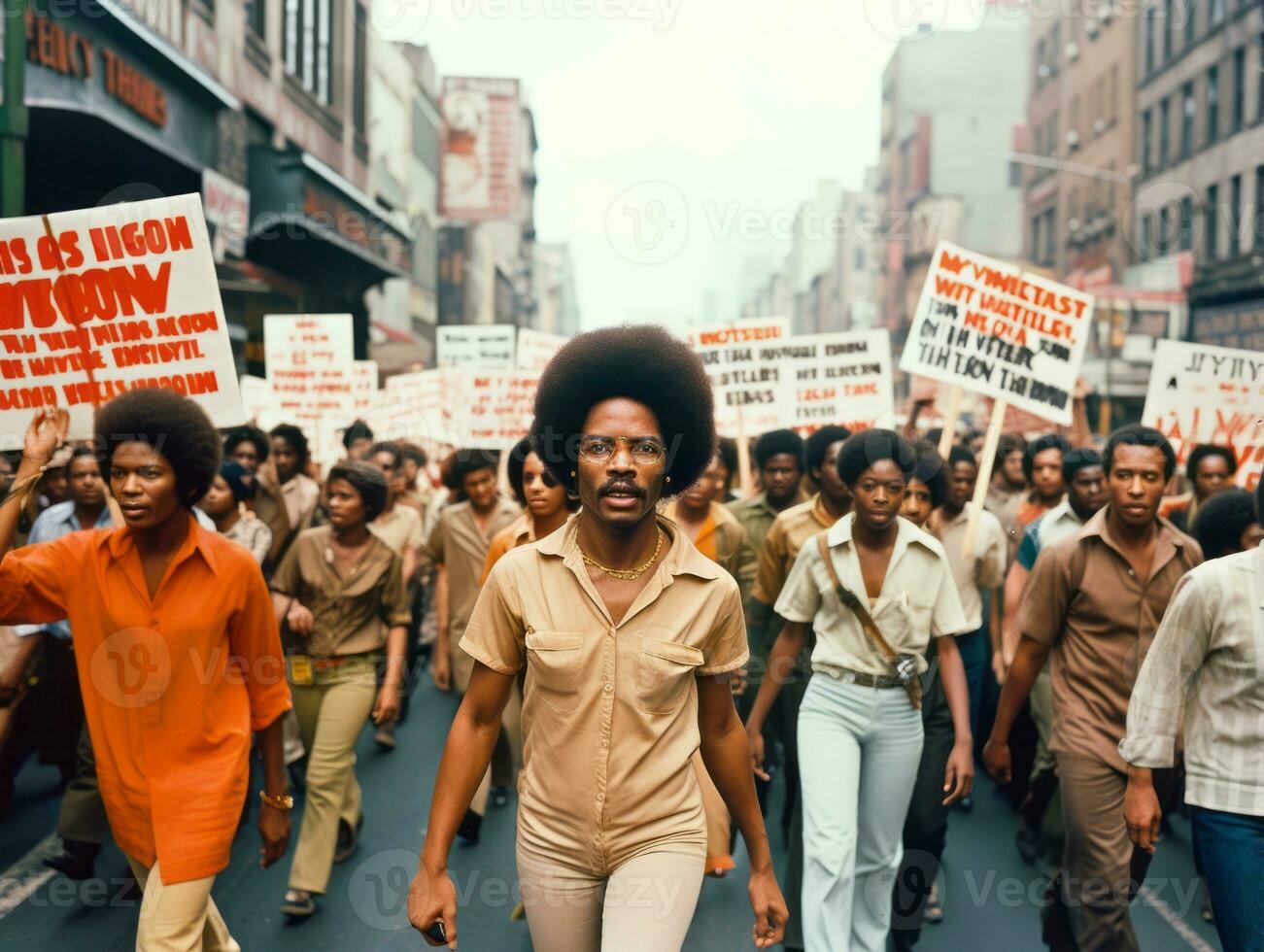 historisch gekleurde foto van een Mens leidend een protest ai generatief