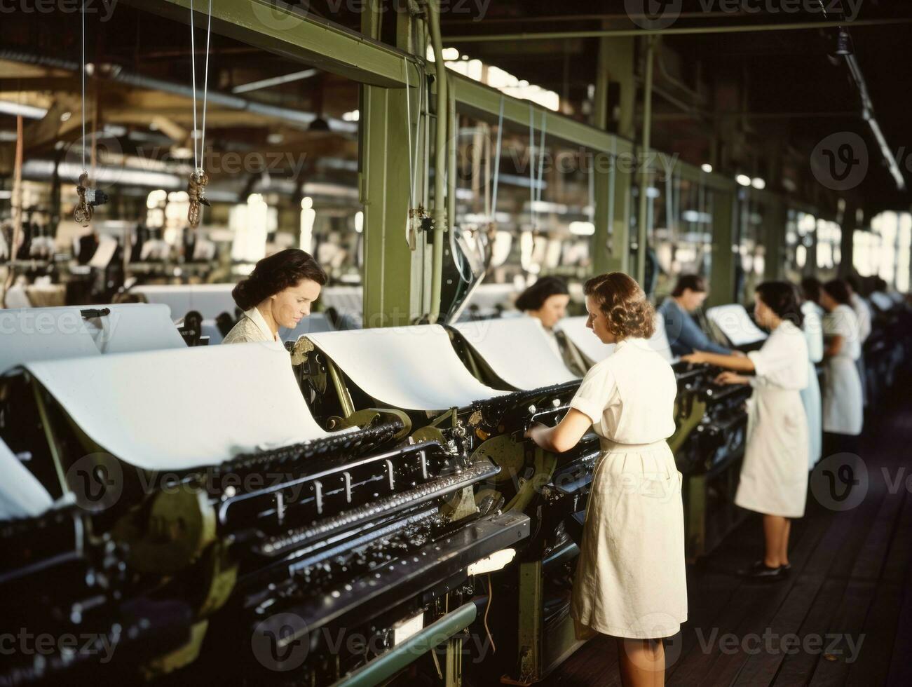 historisch gekleurde foto van een dames dagelijks werk in de Verleden ai generatief