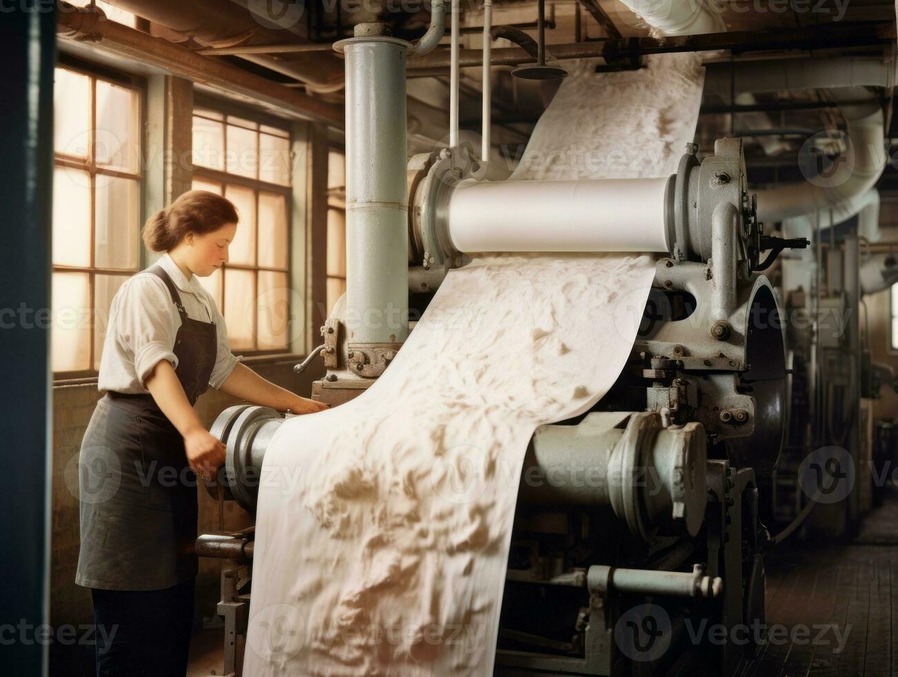 historisch gekleurde foto van een dames dagelijks werk in de Verleden ai generatief