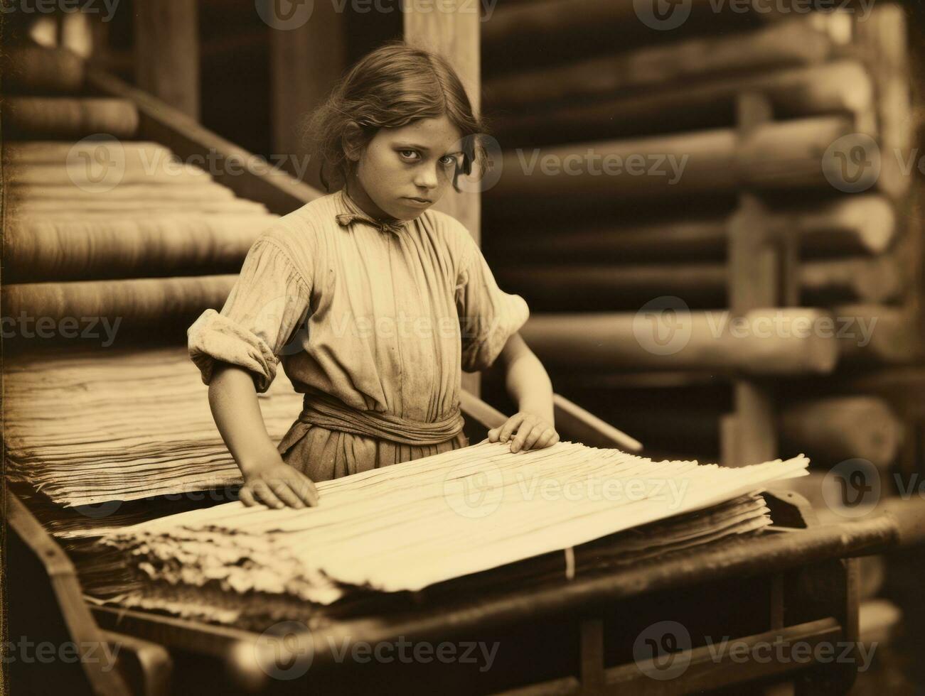 historisch gekleurde foto van een dames dagelijks werk in de Verleden ai generatief