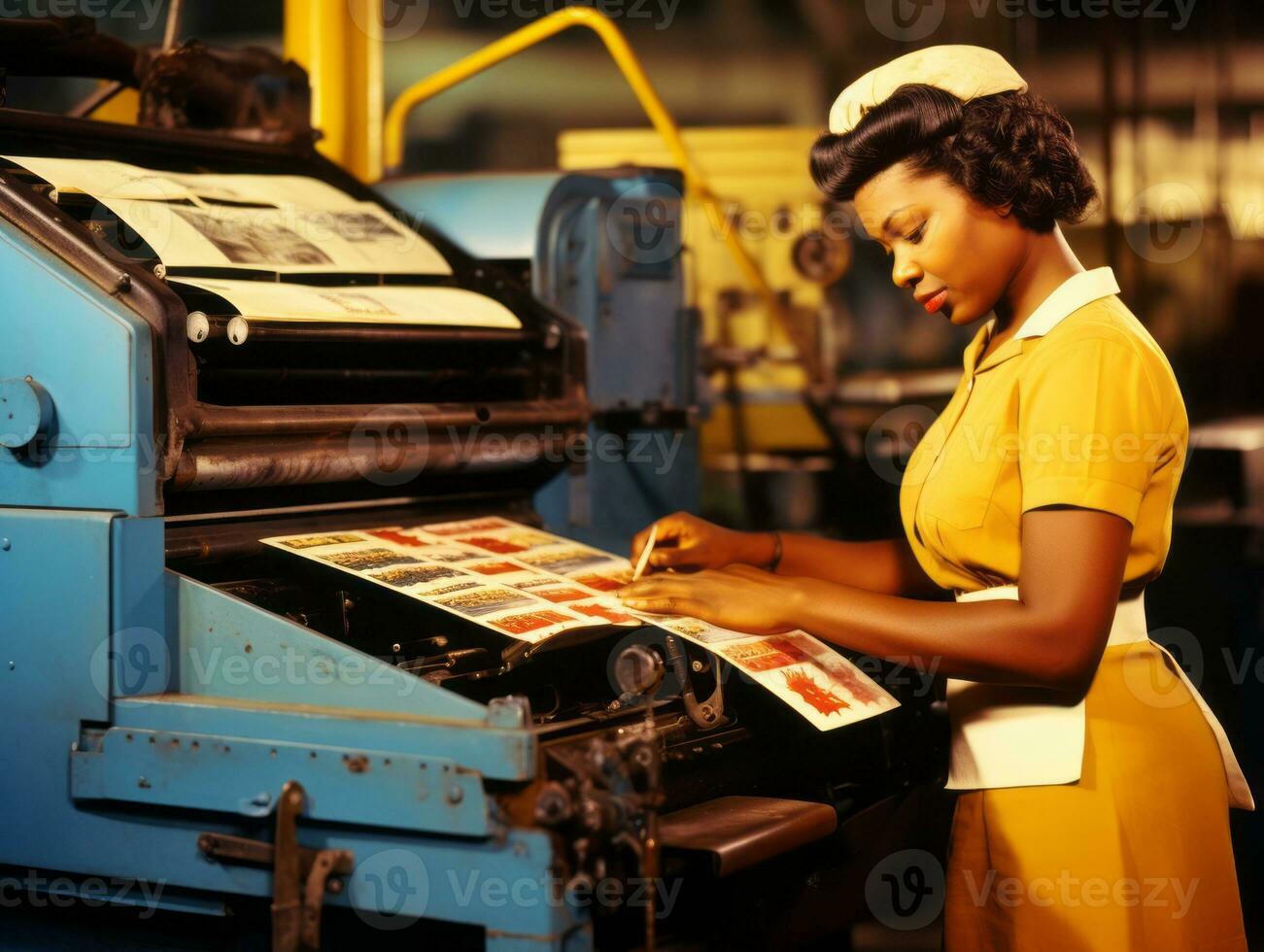 historisch gekleurde foto van een dames dagelijks werk in de Verleden ai generatief