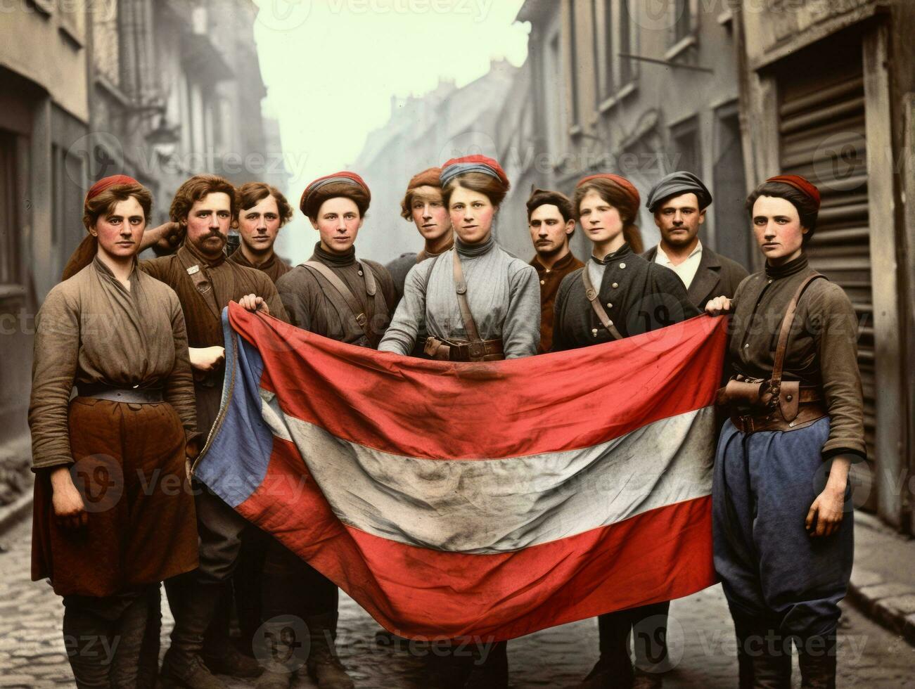 historisch gekleurde foto van een vrouw leidend een protest ai generatief