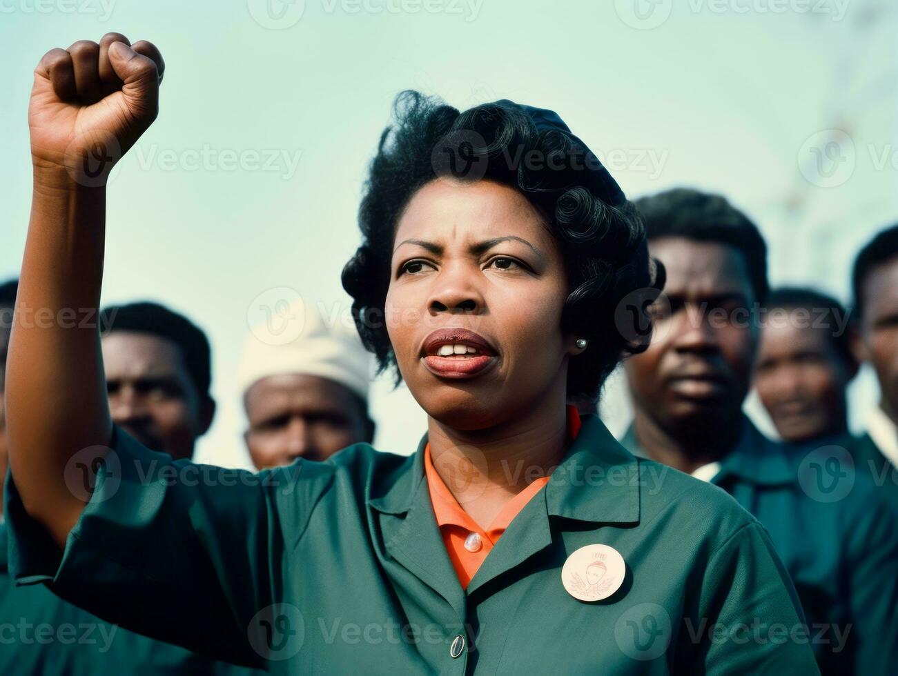 historisch gekleurde foto van een vrouw leidend een protest ai generatief