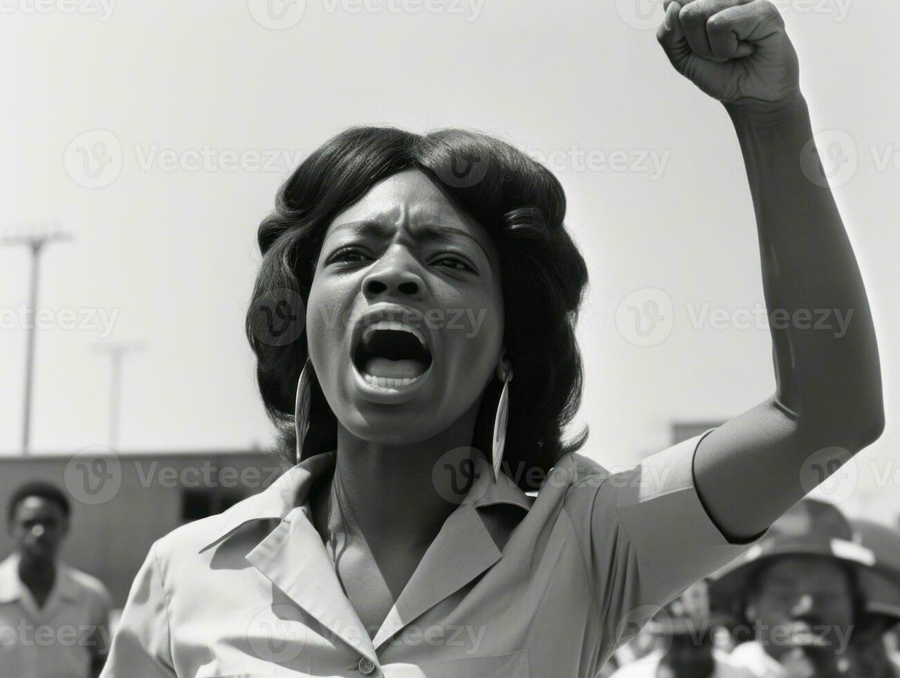 historisch gekleurde foto van een vrouw leidend een protest ai generatief