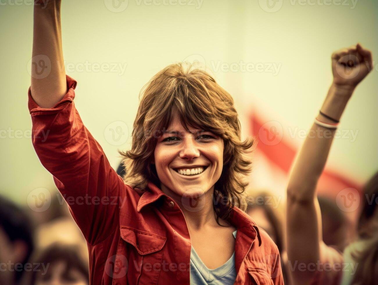 historisch gekleurde foto van een vrouw leidend een protest ai generatief