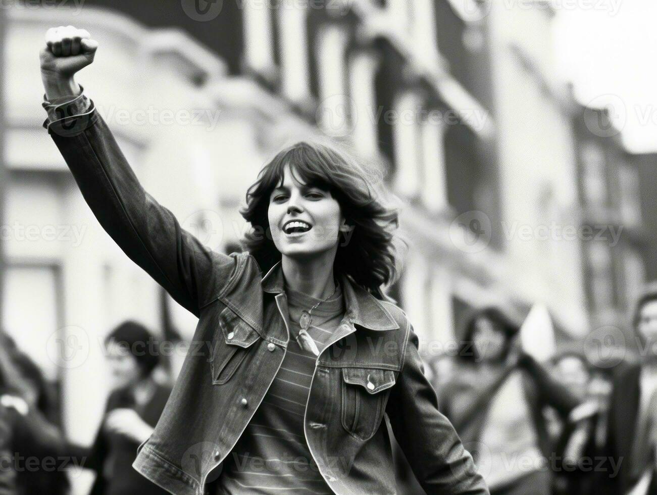 historisch gekleurde foto van een vrouw leidend een protest ai generatief