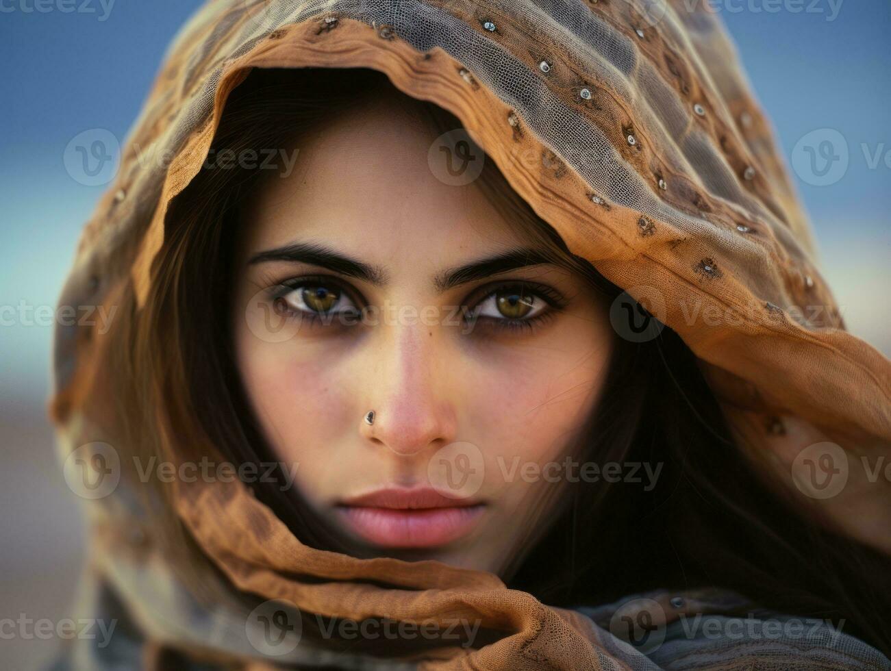 oud gekleurde fotograaf van Arabisch vrouw van vroeg jaren 1900 ai generatief foto