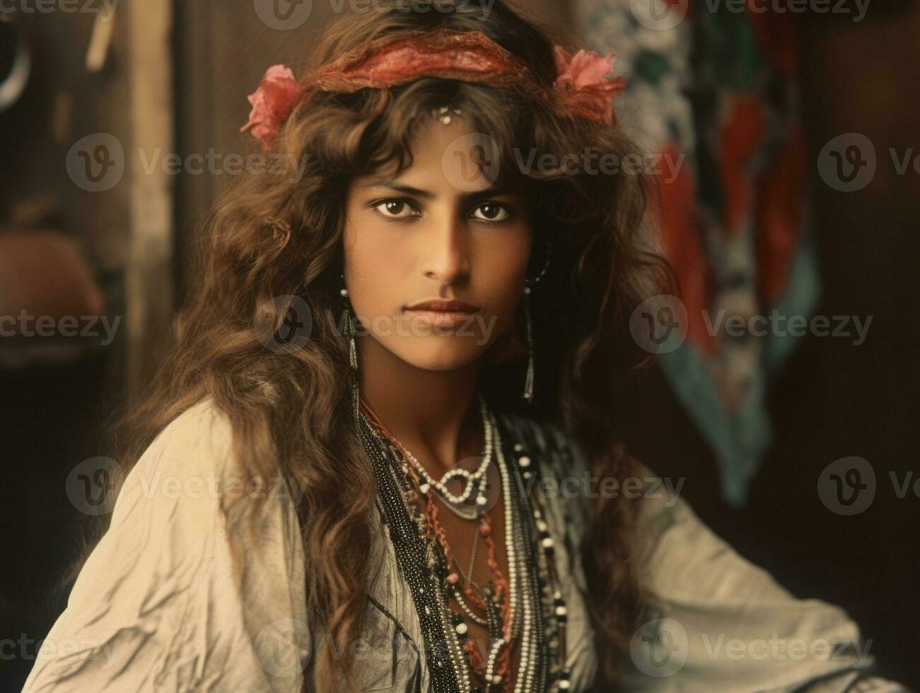 oud gekleurde fotograaf van Arabisch vrouw van vroeg jaren 1900 ai generatief foto