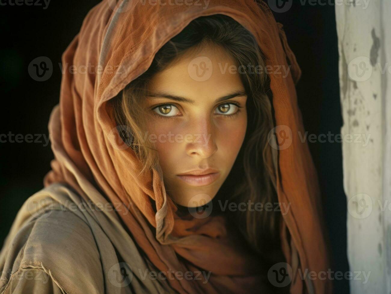 oud gekleurde fotograaf van Arabisch vrouw van vroeg jaren 1900 ai generatief foto