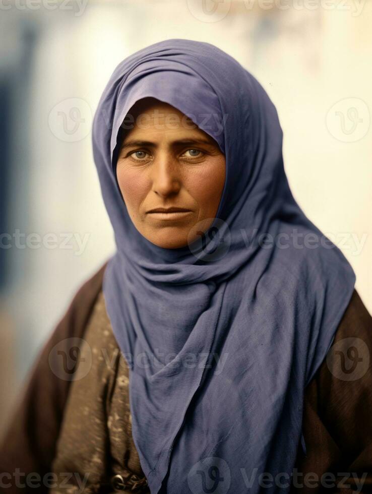 oud gekleurde fotograaf van Arabisch vrouw van vroeg jaren 1900 ai generatief foto