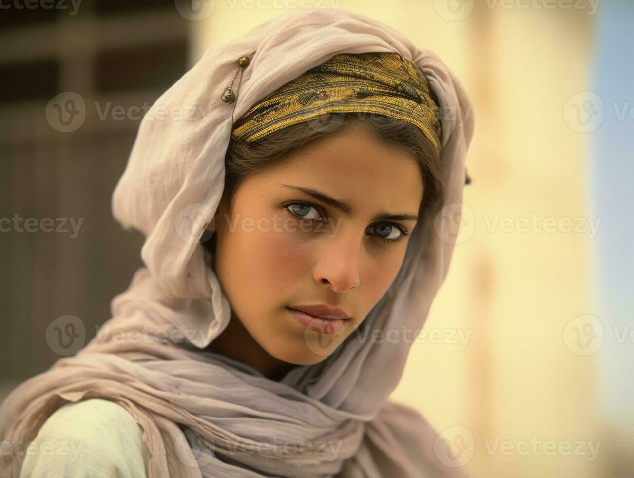 oud gekleurde fotograaf van Arabisch vrouw van vroeg jaren 1900 ai generatief foto