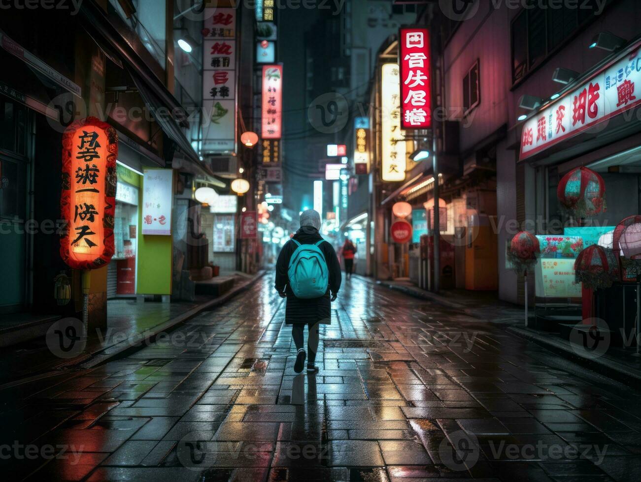 plus grootte vrouw wandelen vol vertrouwen door de levendig neon lit straten ai generatief foto