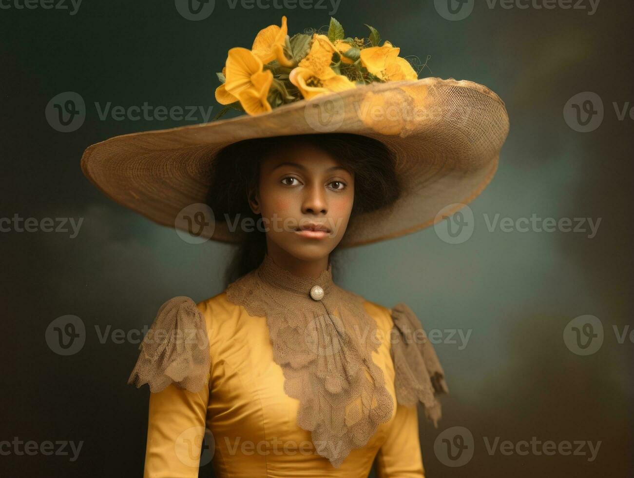 oud gekleurde fotograaf van een zwart vrouw van de vroeg jaren 1900 ai generatief foto