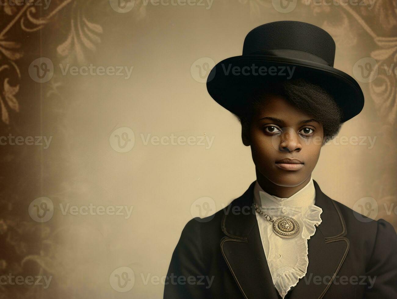 oud gekleurde fotograaf van een zwart vrouw van de vroeg jaren 1900 ai generatief foto