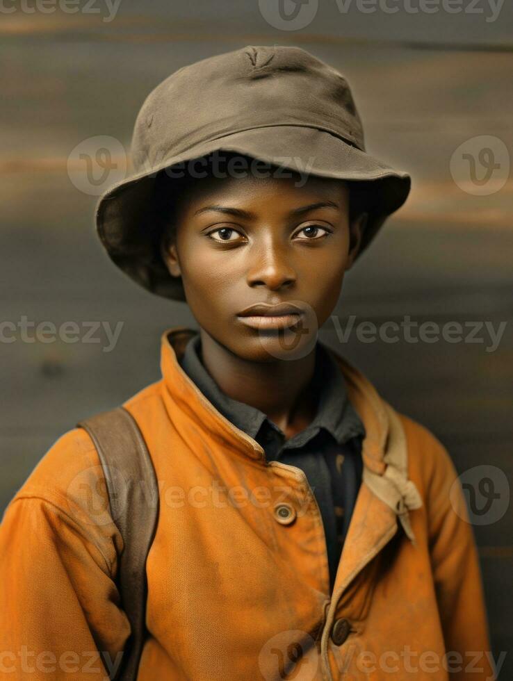 oud gekleurde fotograaf van een zwart vrouw van de vroeg jaren 1900 ai generatief foto