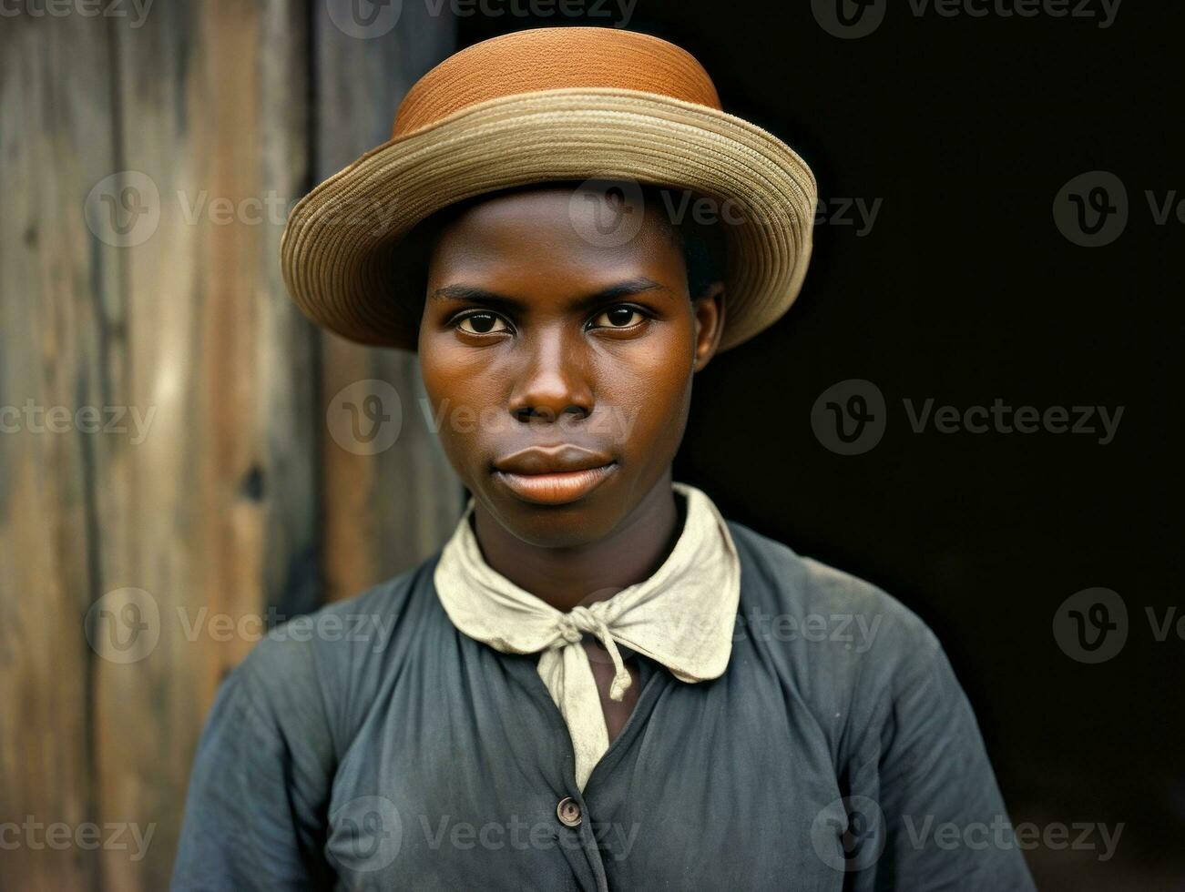 oud gekleurde fotograaf van een zwart vrouw van de vroeg jaren 1900 ai generatief foto