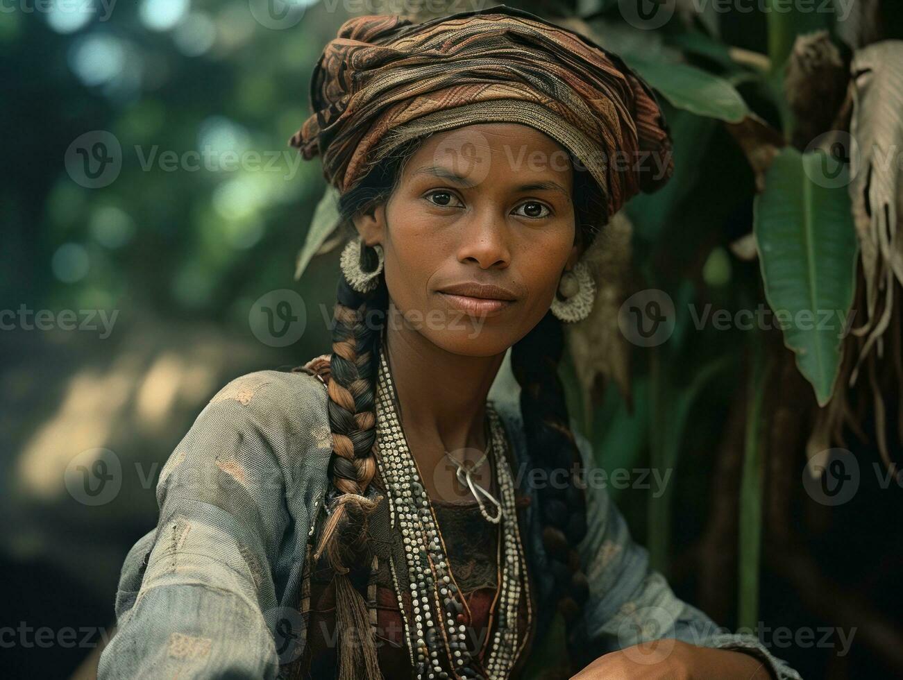 oud gekleurde fotograaf van een braziliaans vrouw van de vroeg jaren 1900 ai generatief foto