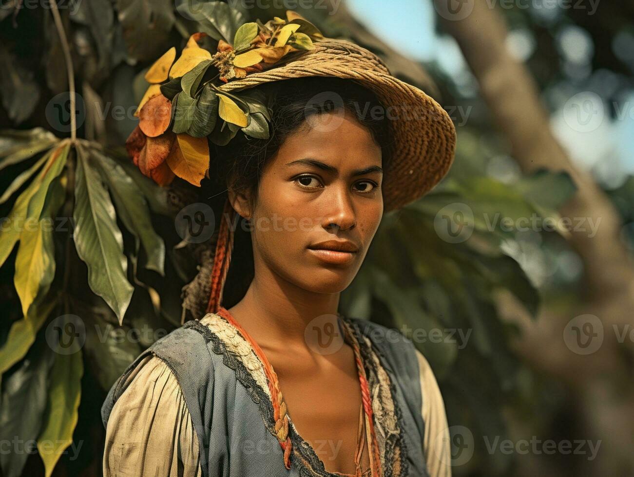 oud gekleurde fotograaf van een braziliaans vrouw van de vroeg jaren 1900 ai generatief foto