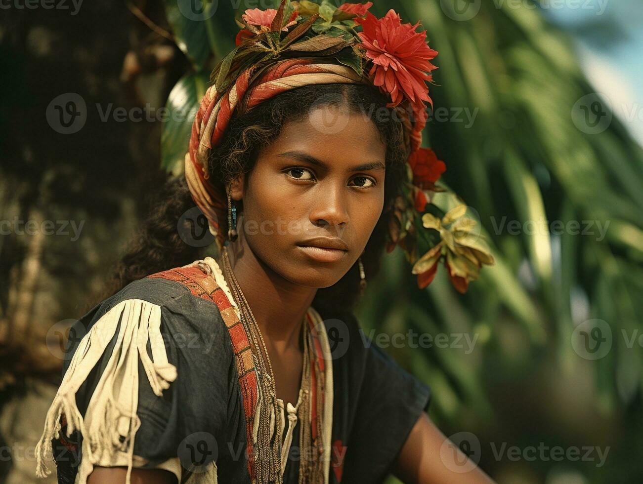 oud gekleurde fotograaf van een braziliaans vrouw van de vroeg jaren 1900 ai generatief foto