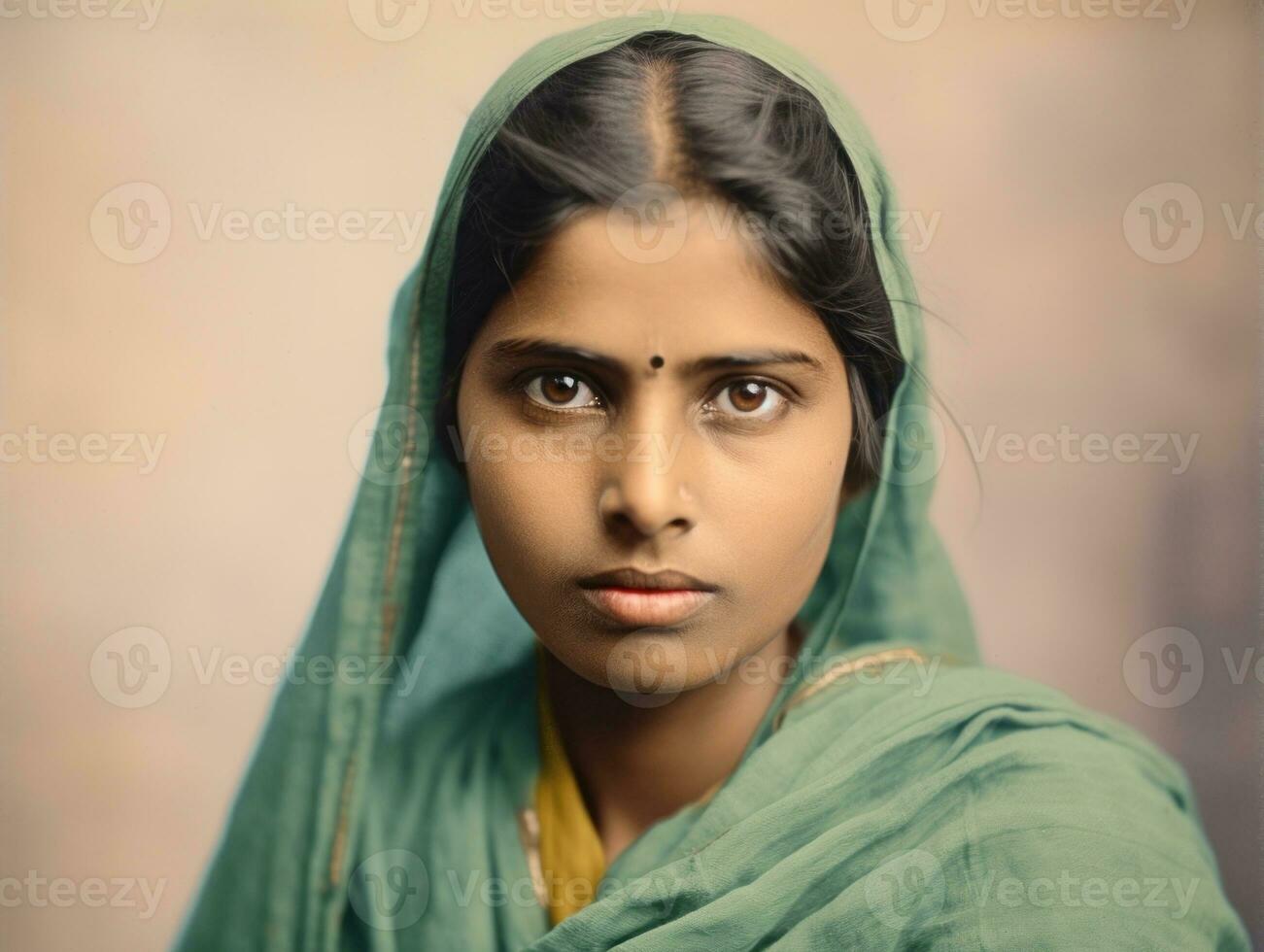 oud gekleurde fotograaf van een Indisch vrouw van de vroeg jaren 1900 ai generatief foto