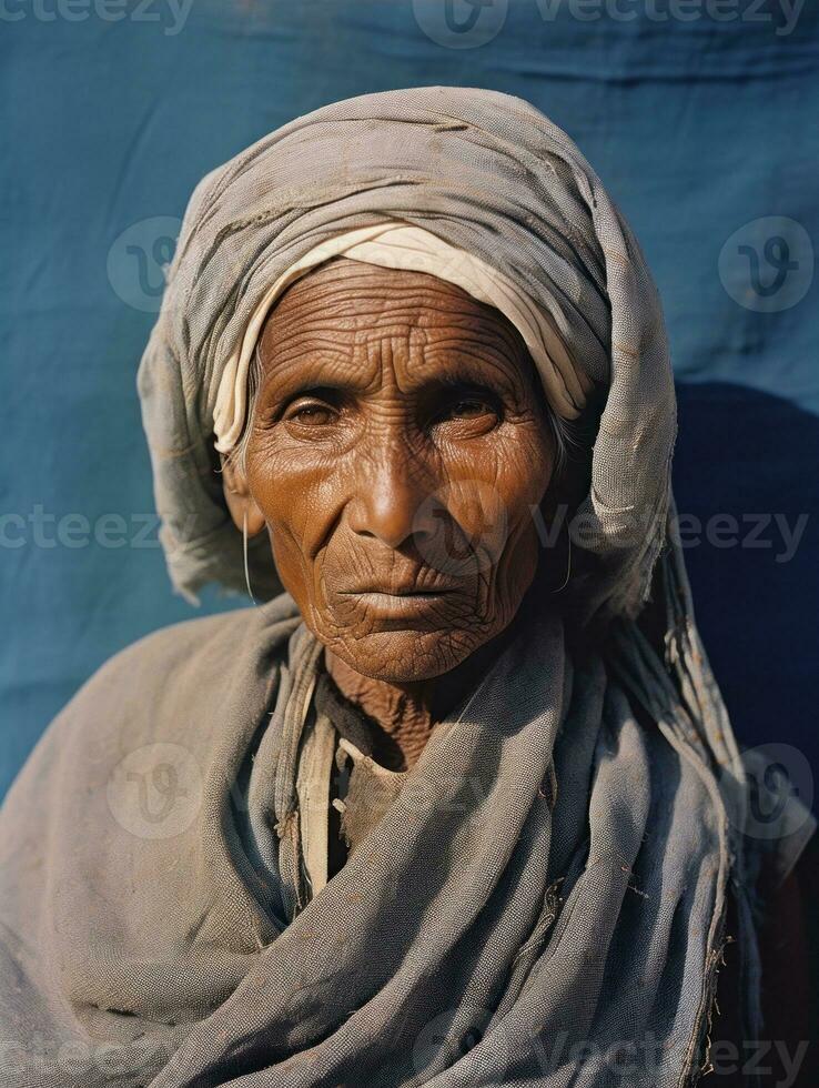 oud gekleurde fotograaf van een Indisch vrouw van de vroeg jaren 1900 ai generatief foto