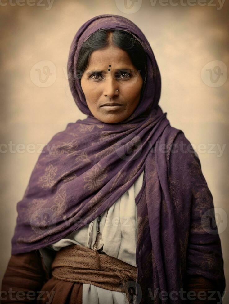 oud gekleurde fotograaf van een Indisch vrouw van de vroeg jaren 1900 ai generatief foto