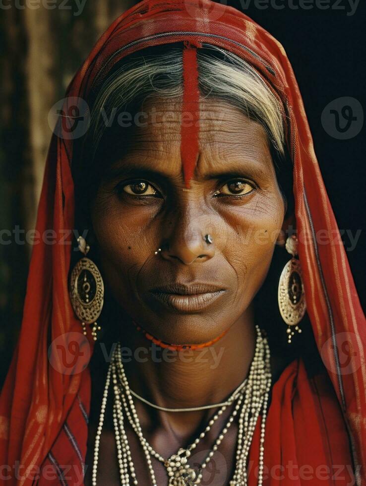 oud gekleurde fotograaf van een Indisch vrouw van de vroeg jaren 1900 ai generatief foto