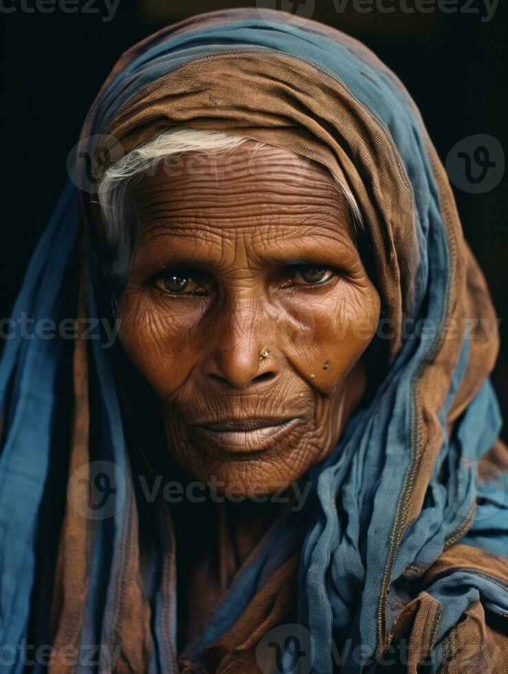 oud gekleurde fotograaf van een Indisch vrouw van de vroeg jaren 1900 ai generatief foto