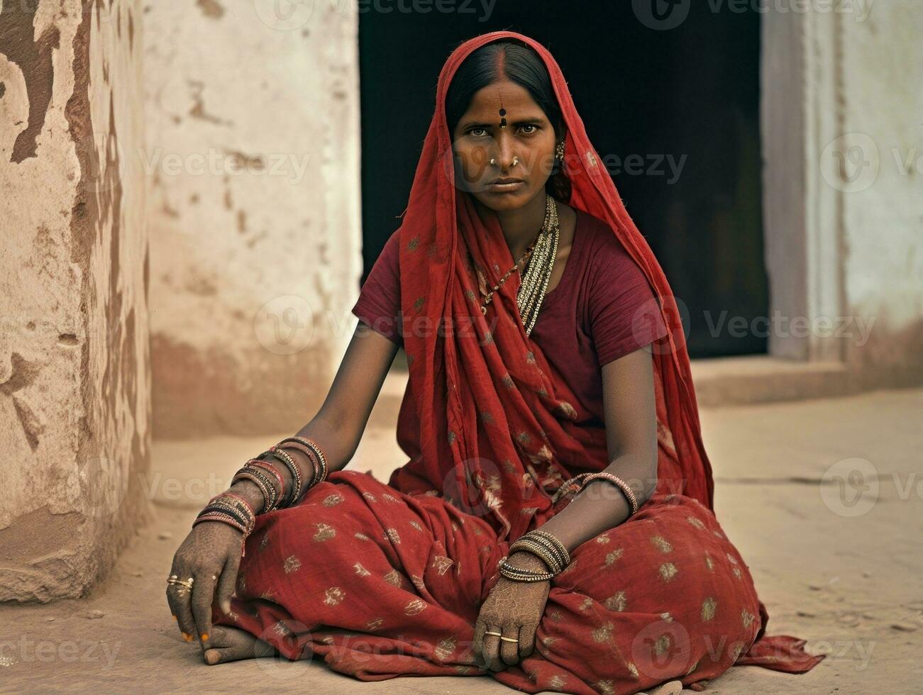 oud gekleurde fotograaf van een Indisch vrouw van de vroeg jaren 1900 ai generatief foto