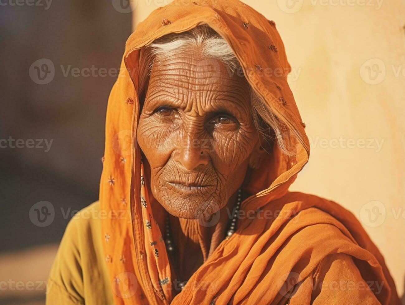 oud gekleurde fotograaf van een Indisch vrouw van de vroeg jaren 1900 ai generatief foto