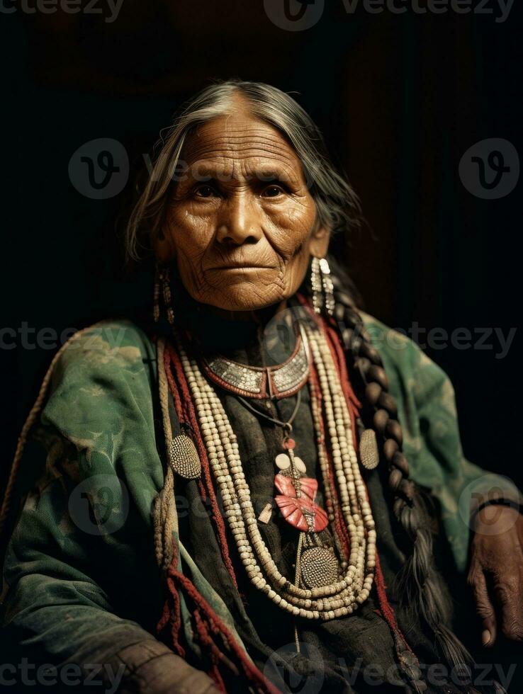 oud gekleurde fotograaf van een Indisch vrouw van de vroeg jaren 1900 ai generatief foto