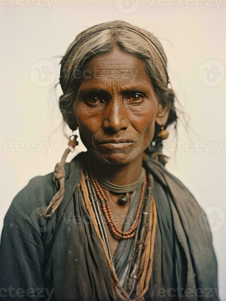 oud gekleurde fotograaf van een Indisch vrouw van de vroeg jaren 1900 ai generatief foto