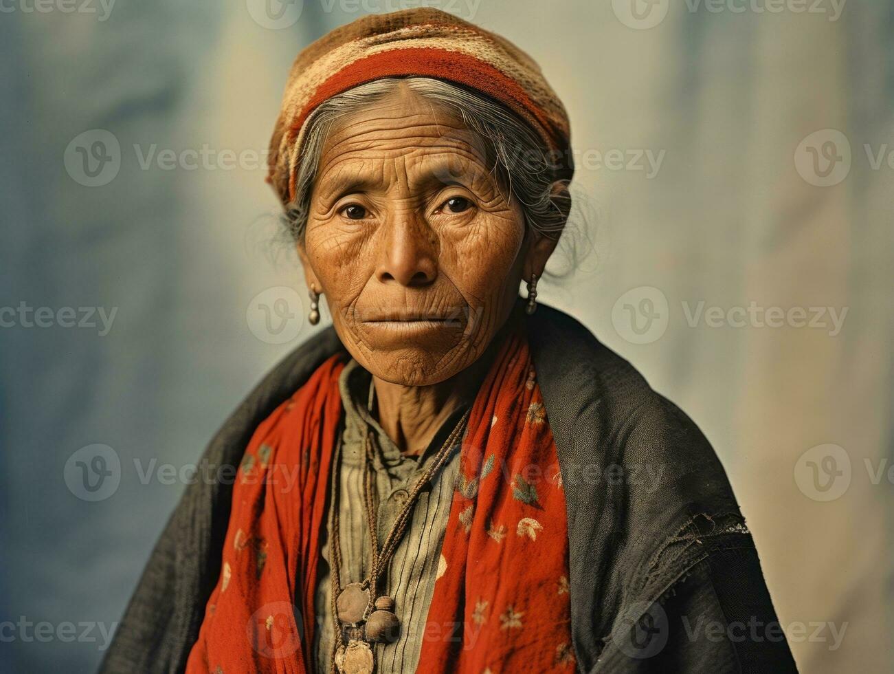 oud gekleurde fotograaf van een Mexicaans vrouw van de vroeg jaren 1900 ai generatief foto