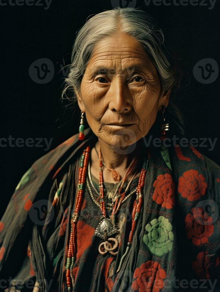 oud gekleurde fotograaf van een Mexicaans vrouw van de vroeg jaren 1900 ai generatief foto