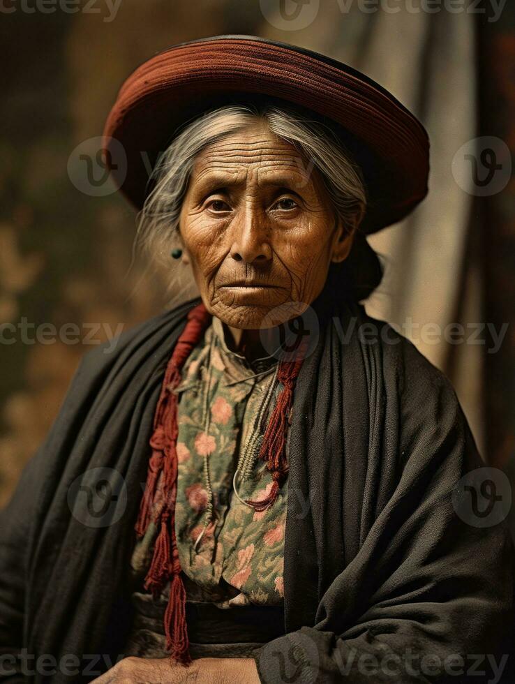 oud gekleurde fotograaf van een Mexicaans vrouw van de vroeg jaren 1900 ai generatief foto