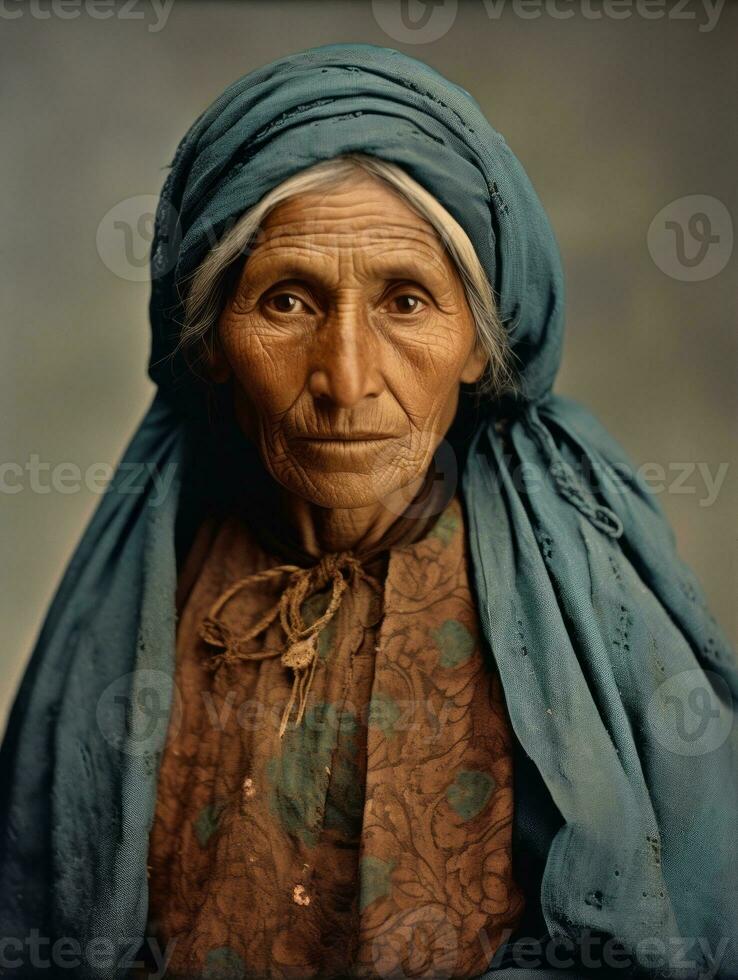 oud gekleurde fotograaf van een Mexicaans vrouw van de vroeg jaren 1900 ai generatief foto