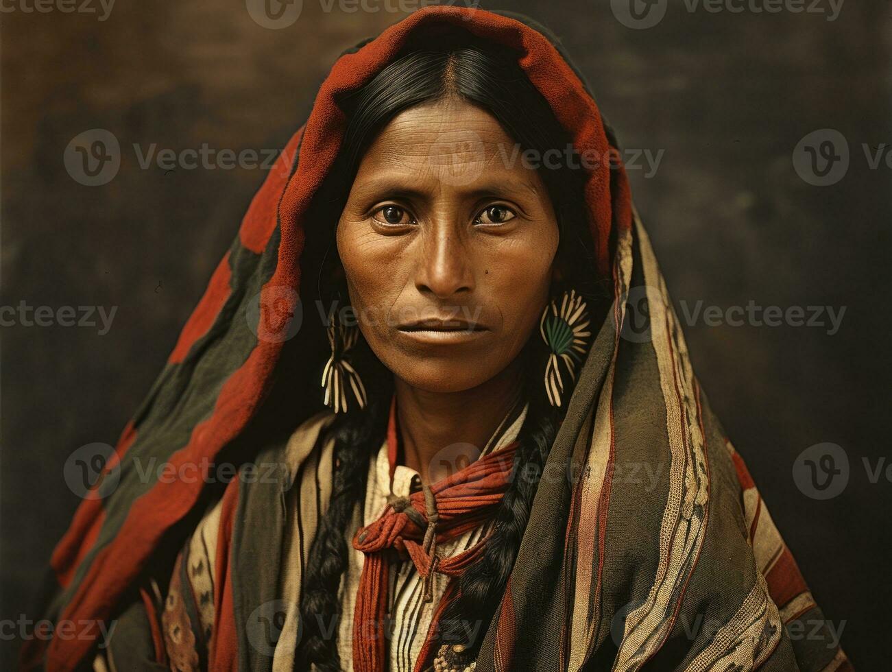 oud gekleurde fotograaf van een Mexicaans vrouw van de vroeg jaren 1900 ai generatief foto