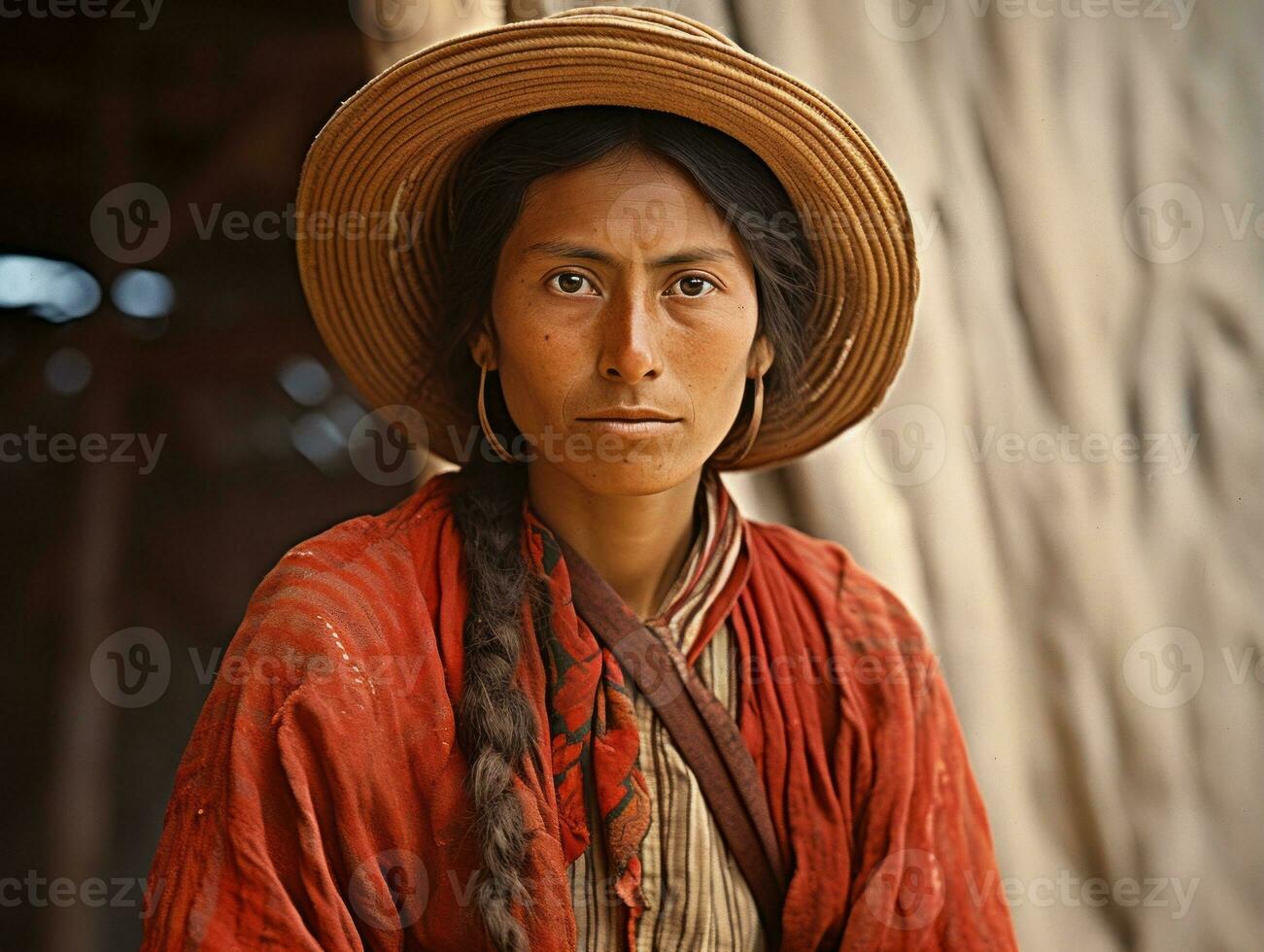 oud gekleurde fotograaf van een Mexicaans vrouw van de vroeg jaren 1900 ai generatief foto