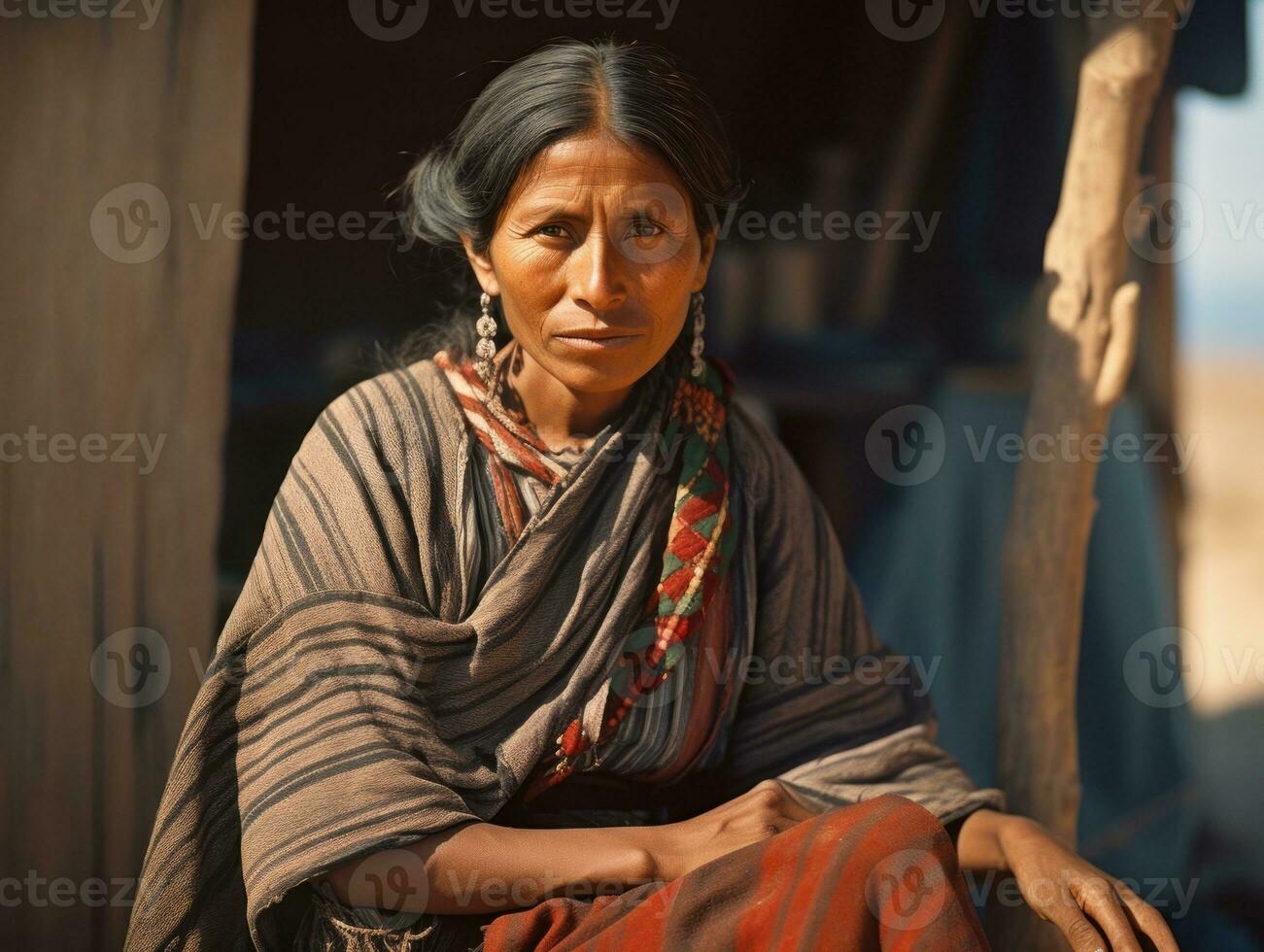 oud gekleurde fotograaf van een Mexicaans vrouw van de vroeg jaren 1900 ai generatief foto