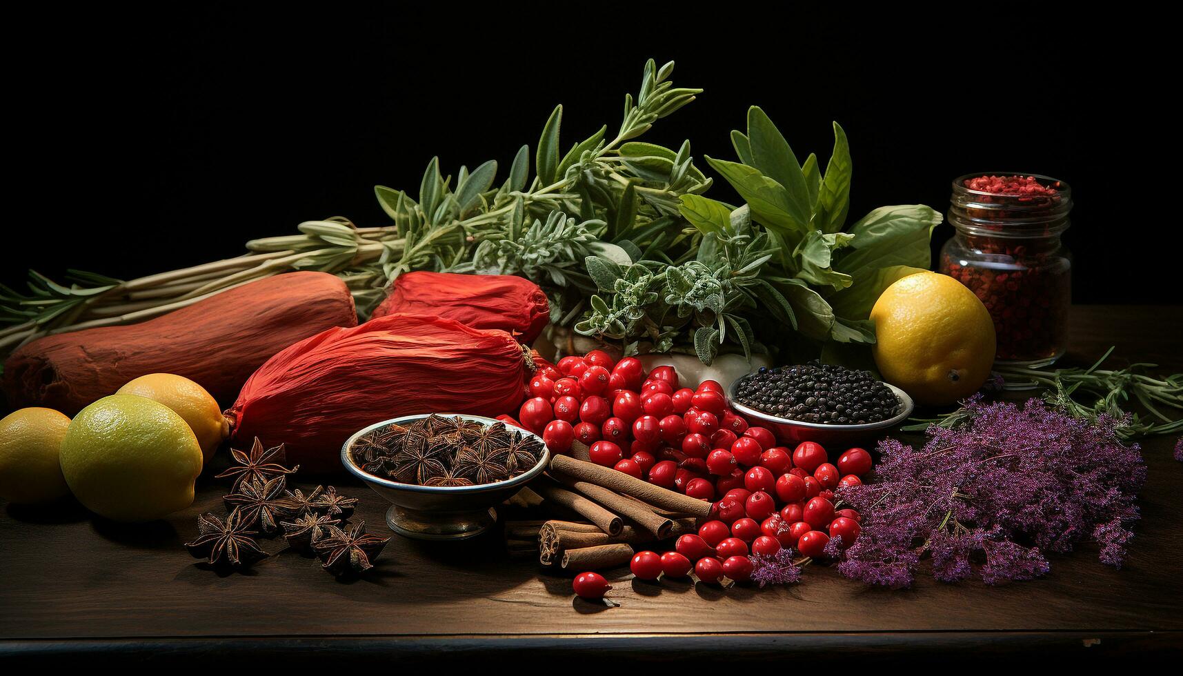 versheid van natuur gezond aan het eten Aan een hout tafel gegenereerd door ai foto